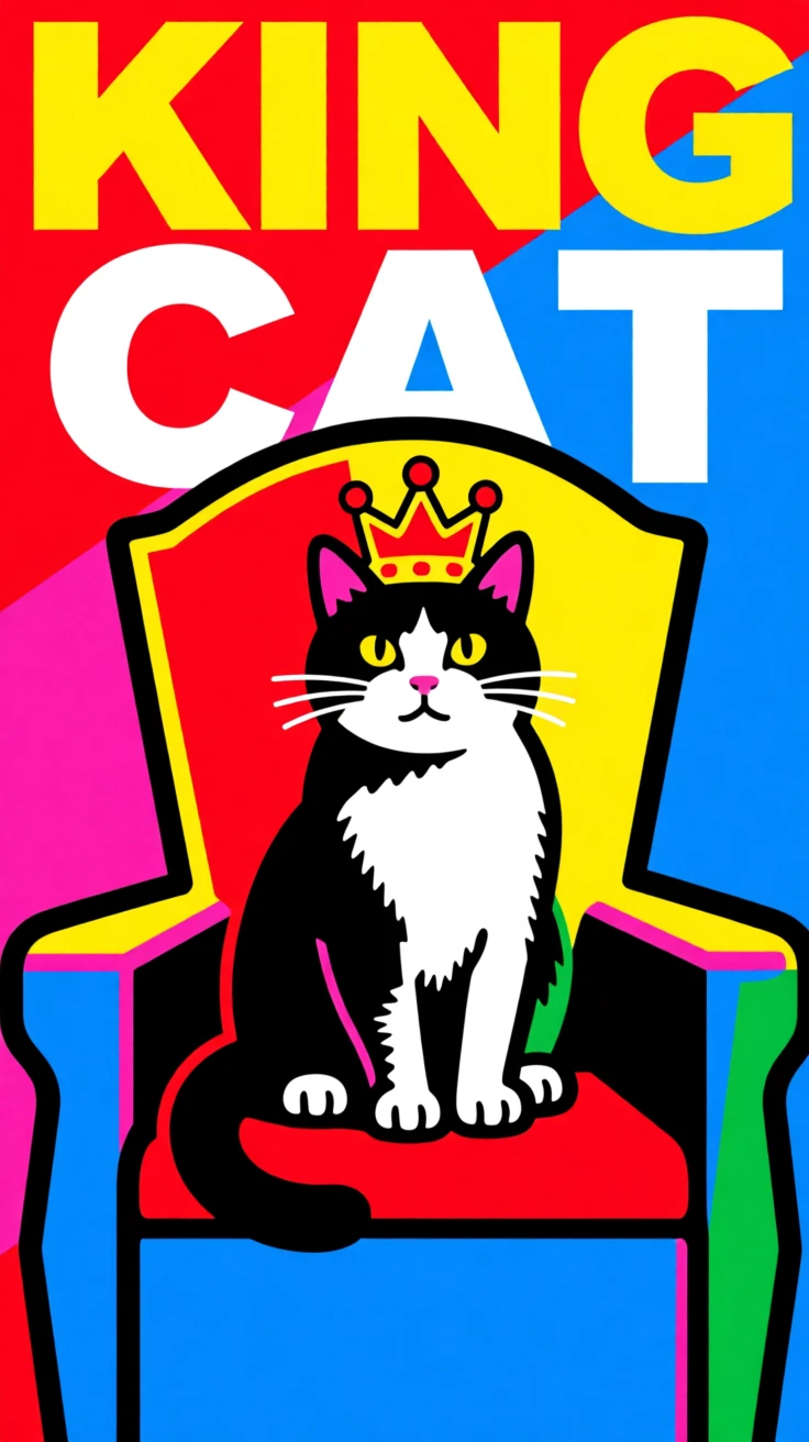 Cat wearing a tiny crown sitting on a throne