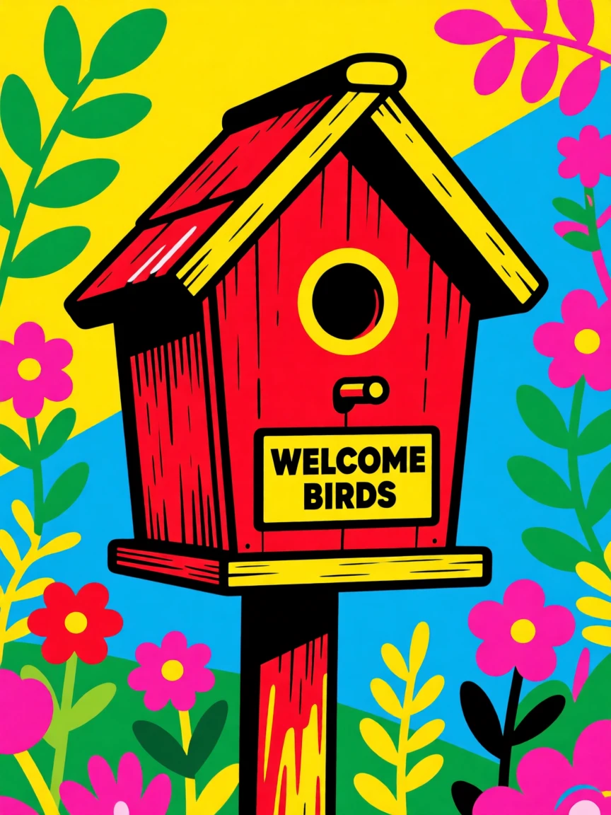 Classic wooden birdhouse in a garden