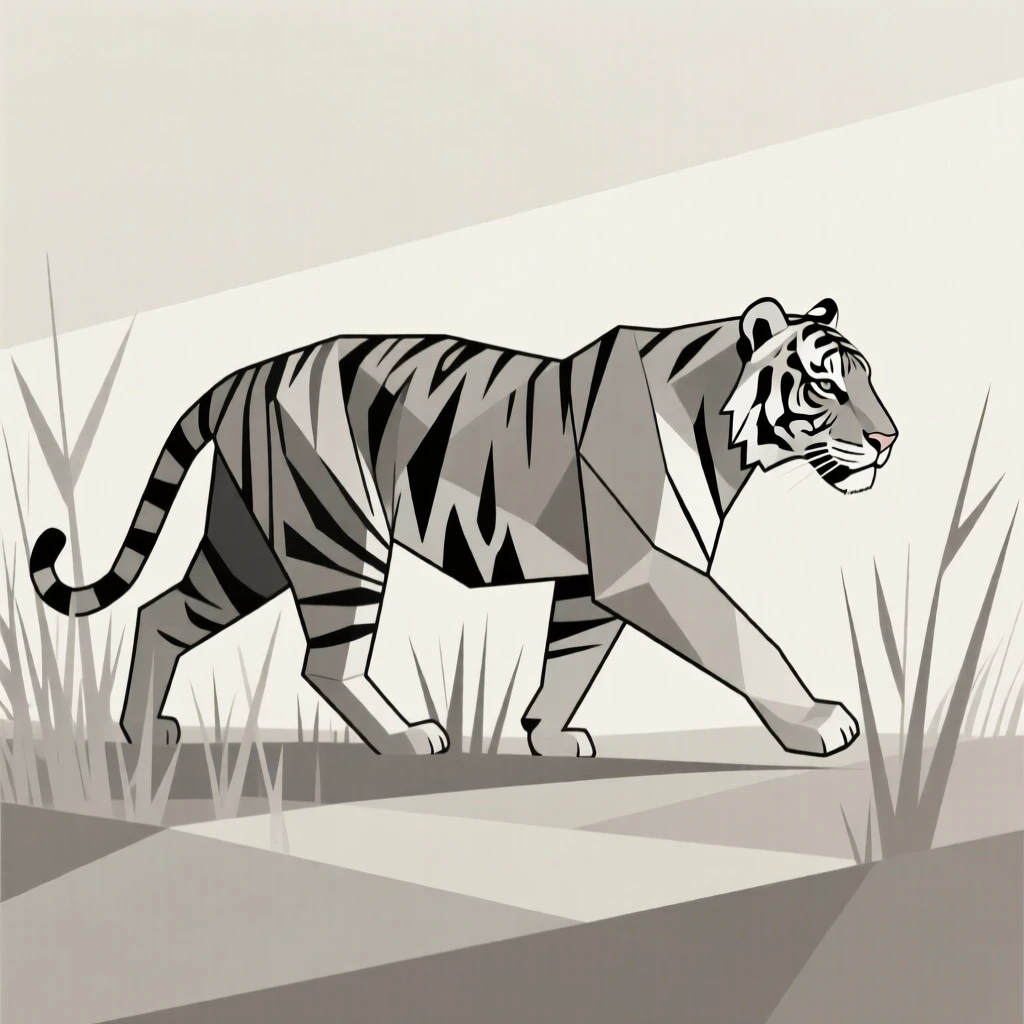 A Bengal tiger mid-stride through tall grass
