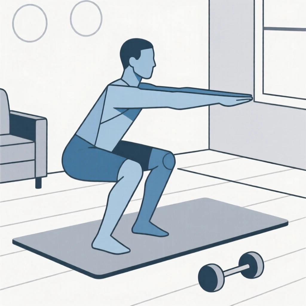 A person doing squats in a home gym