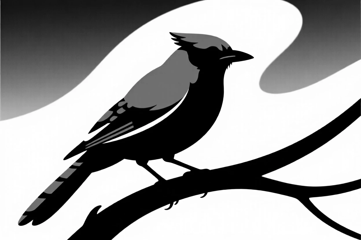 A blue jay silhouetted against a bright sky.
