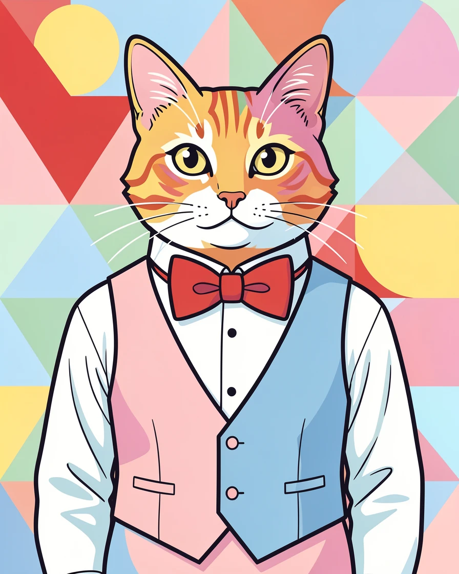 Cat wearing a bow tie and vest like a waiter