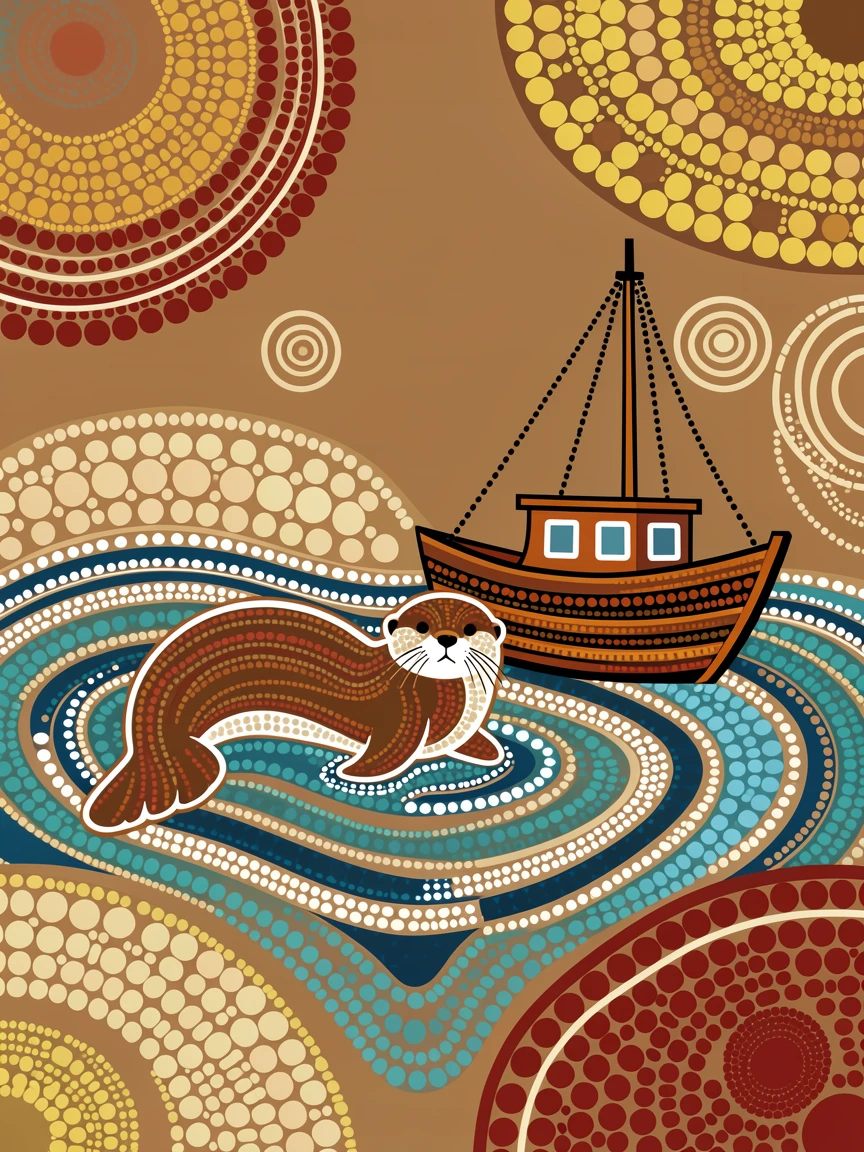 A sea otter surfacing beside a fishing boat