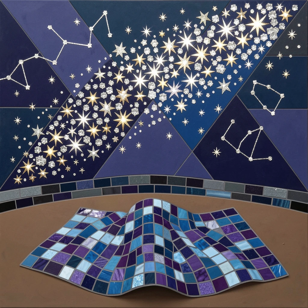 A stargazing scene with a blanket laid out under a brilliant night sky.