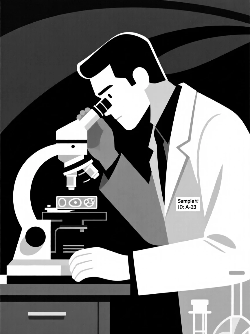 A scientist examining a sample under a microscope.