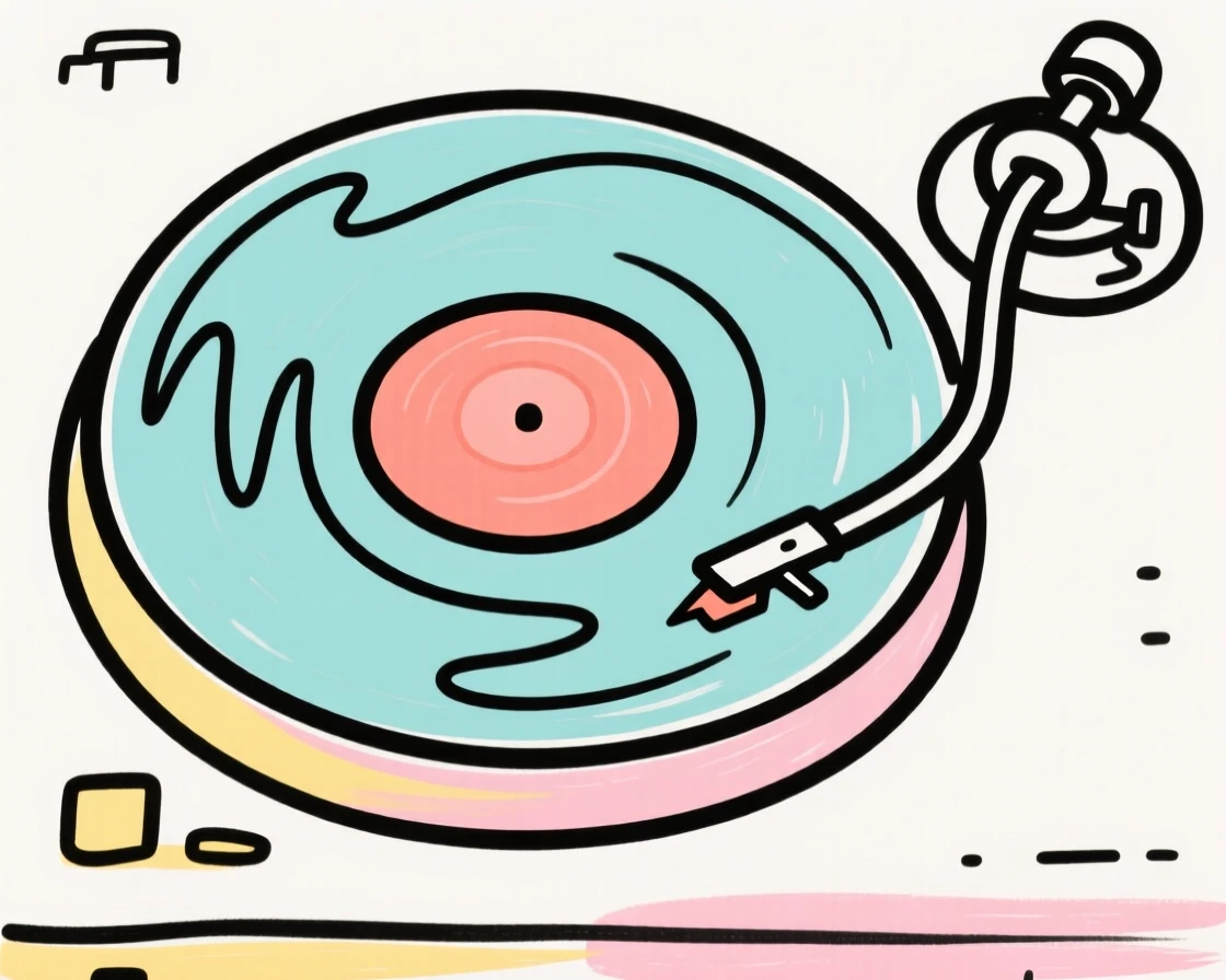 A vinyl record spinning on a turntable