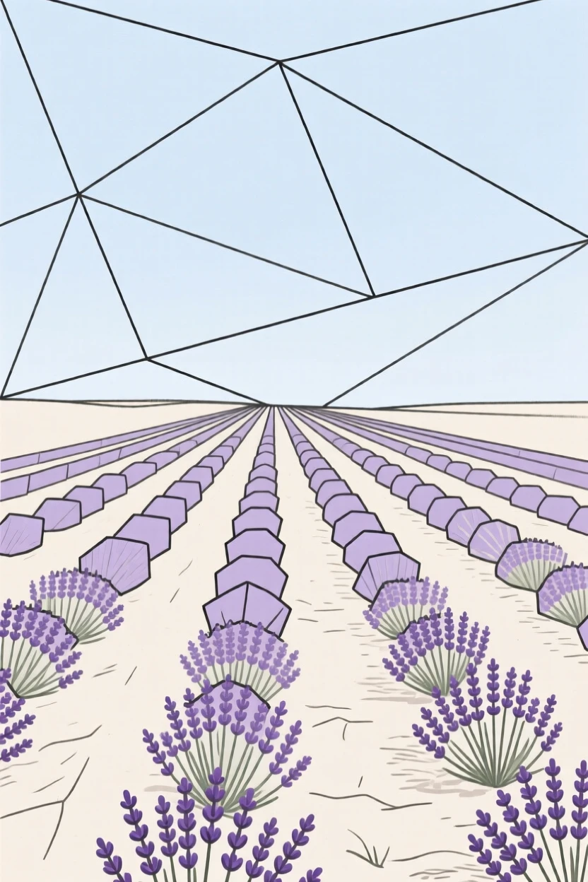 A field of lavender rows under open sky