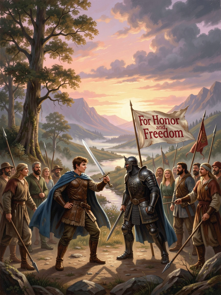 A young hero confronts a duel against a rival champion as allies rally to the cause.