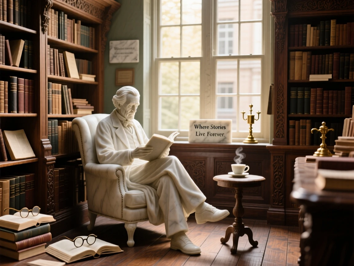 A vivid, emotionally rich scene of an old bookstore filled with warm afternoon light, surrounded by soft, glowing light, designed to captivate and inspire