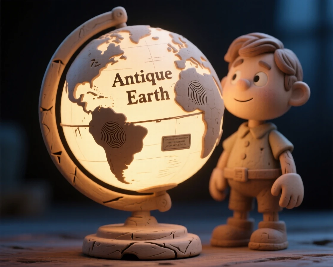 A vintage globe illuminated from within, glowing softly at night