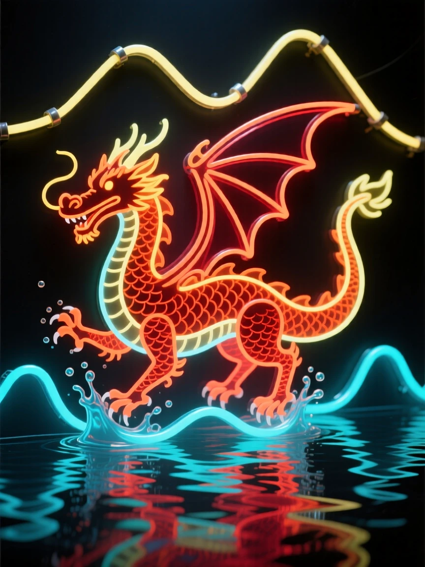 A young dragon splashing playfully in a mountain lake.