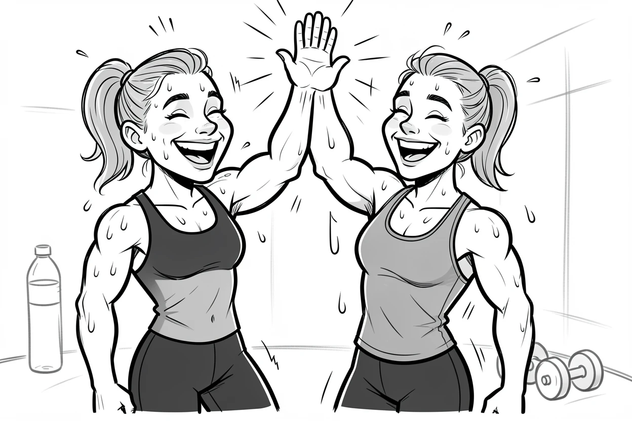 [Trending & Universal Topics] Modern lifestyle scene of a fitness couple high-fiving after a tough workout together, capturing everyday joy