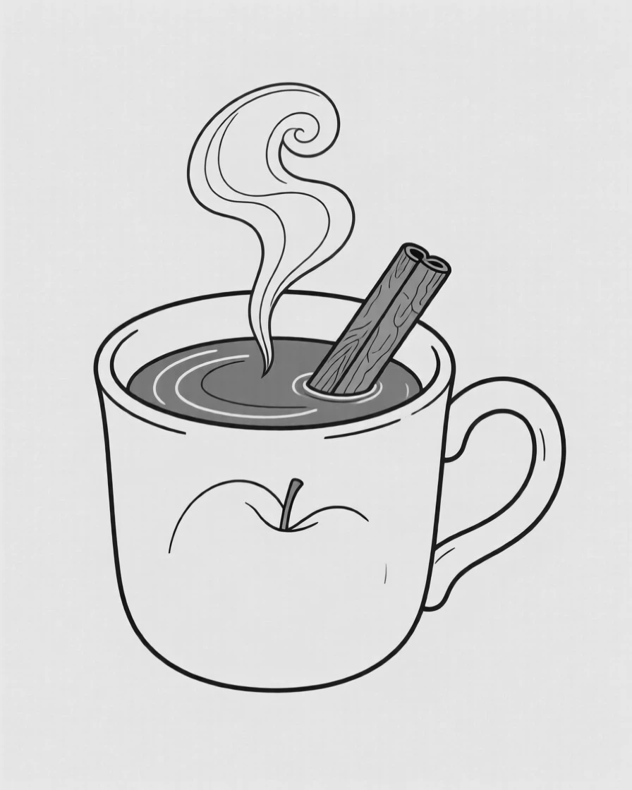 A mug of hot apple cider with a cinnamon stick