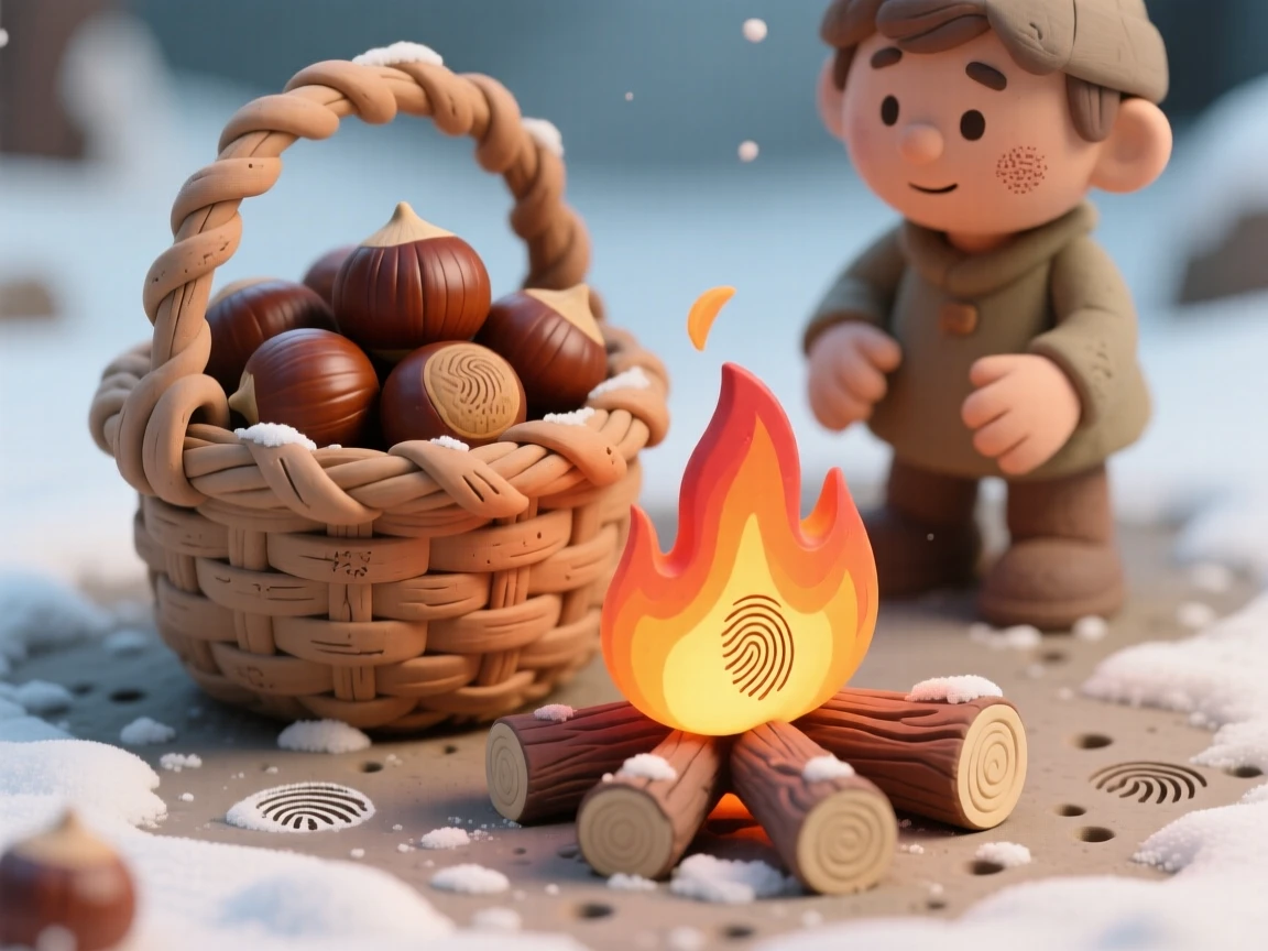A basket of chestnuts roasting over an open winter fire
