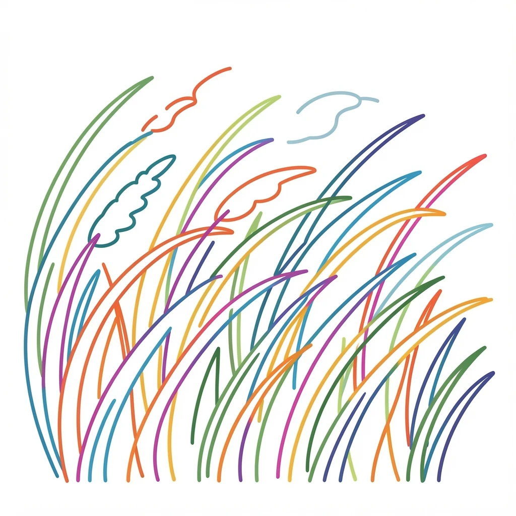 A field of tall grass bending in waves under a strong summer wind.