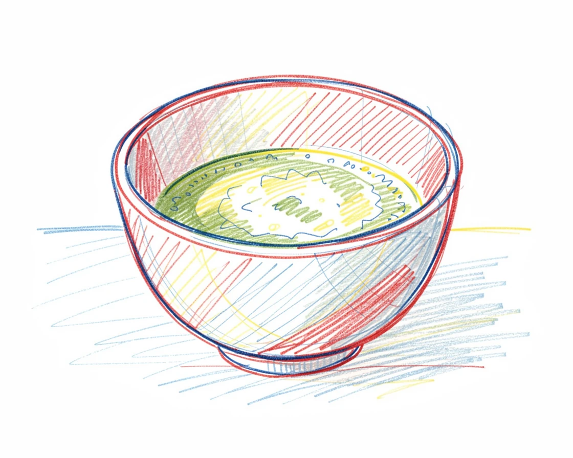 A cup of matcha tea whisked to a frothy green in a ceramic bowl