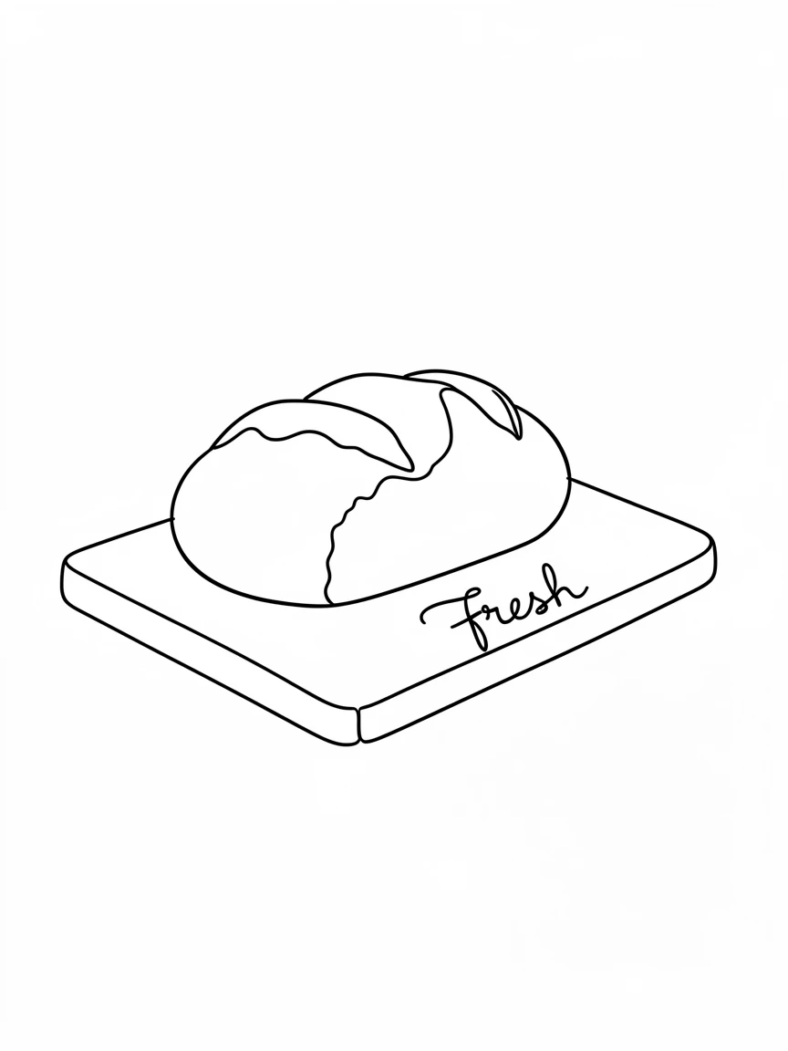 A freshly baked loaf of crusty bread resting on a wooden cutting board