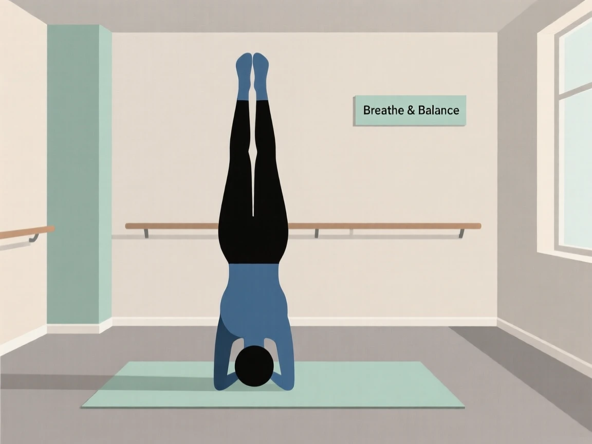 A person doing a headstand in a yoga studio