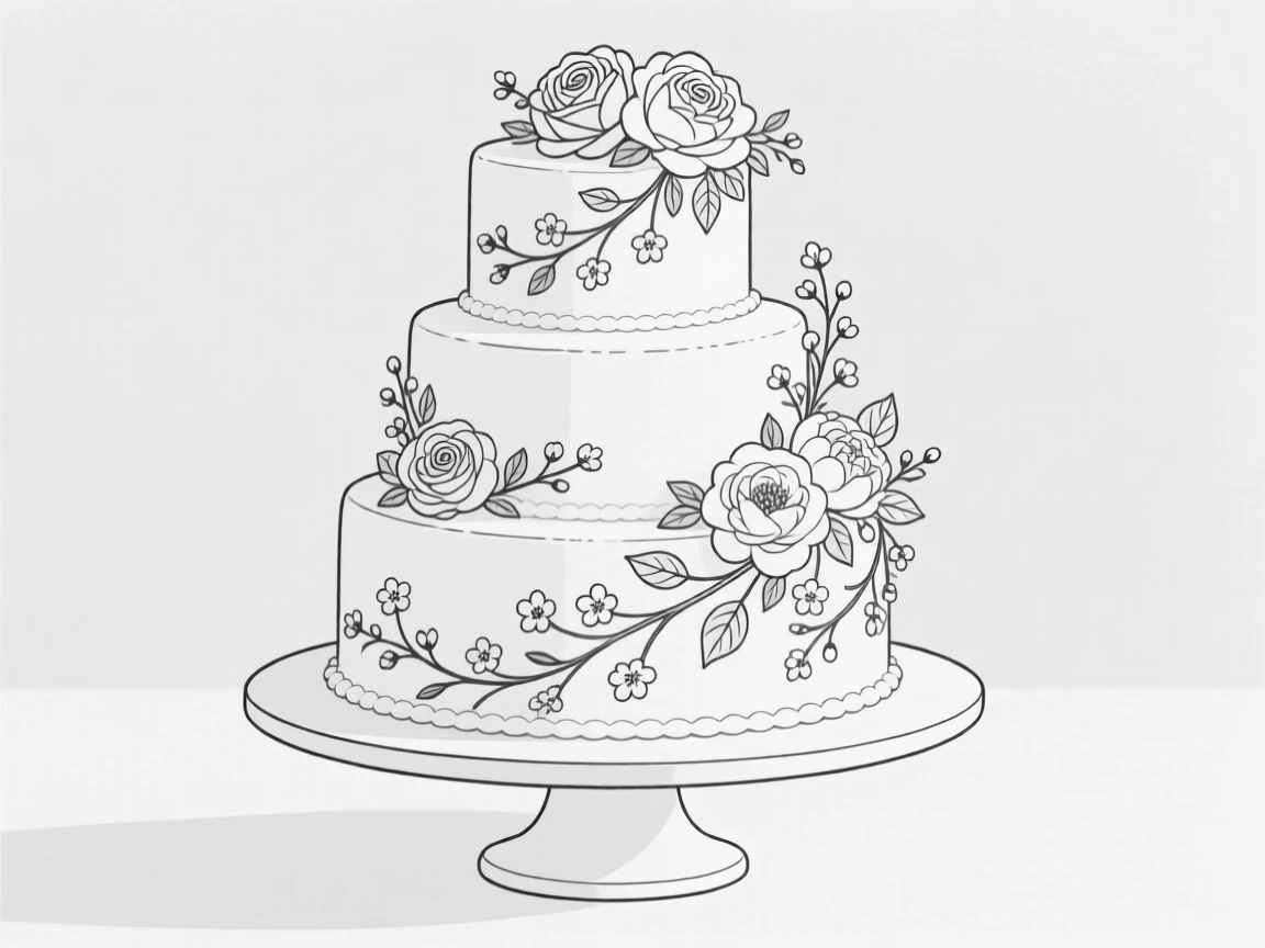 A wedding cake decorated with intricate floral details