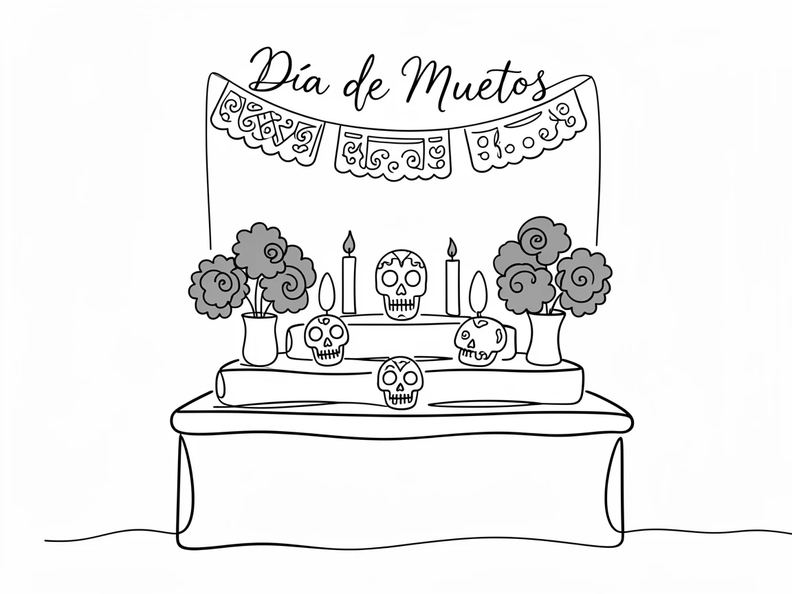 A traditional Mexican Day of the Dead altar decorated with marigolds