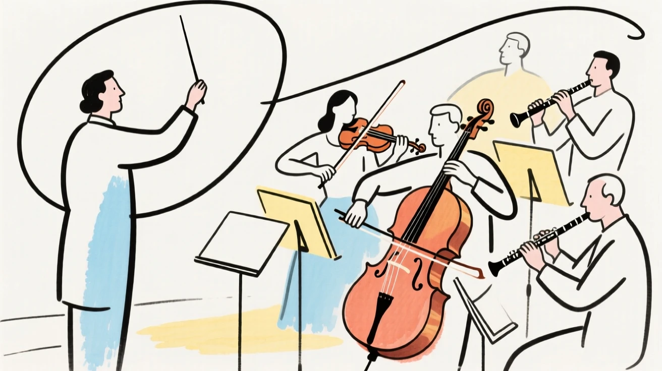 An orchestra tuning before a performance
