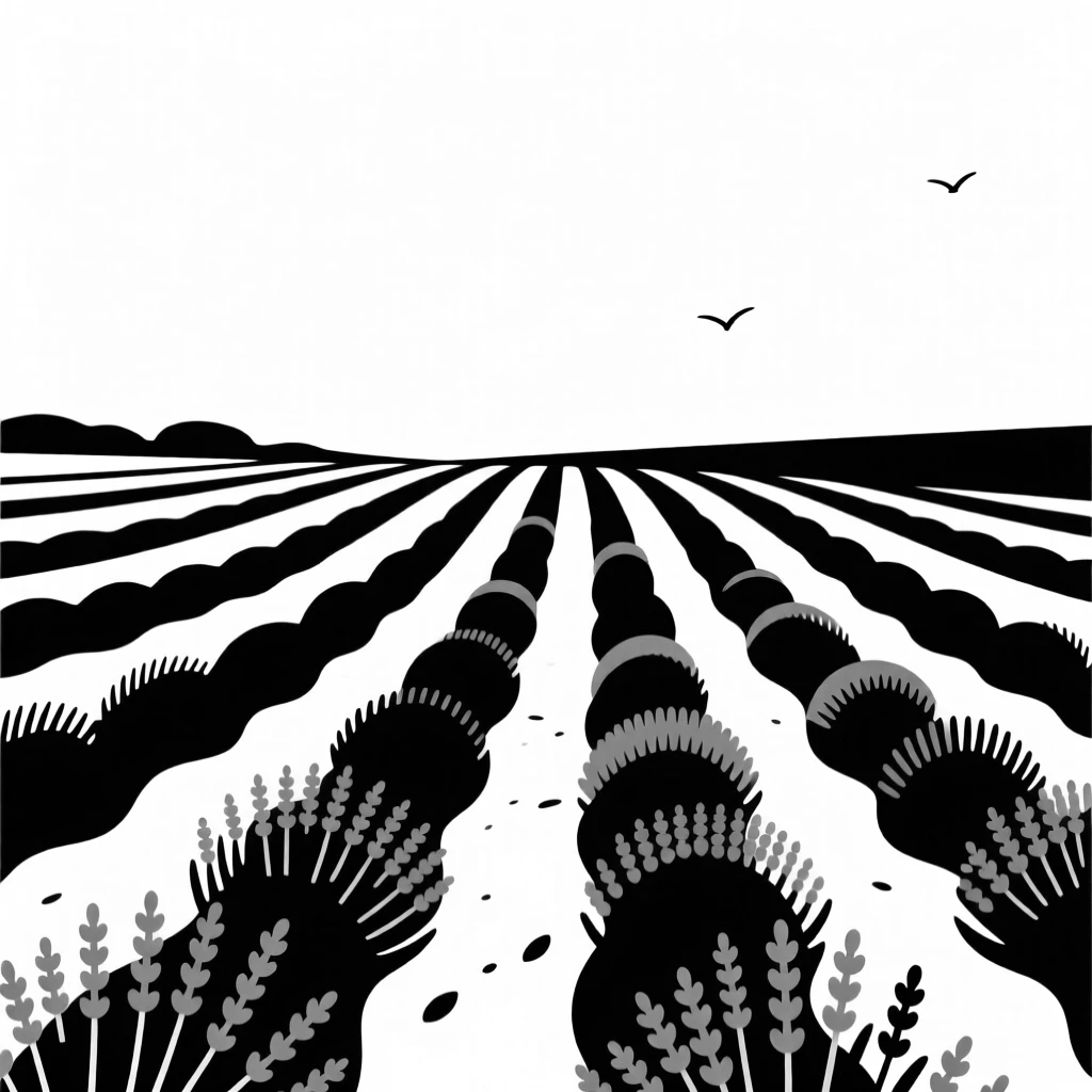 Rows of lavender fields under a wide sky.