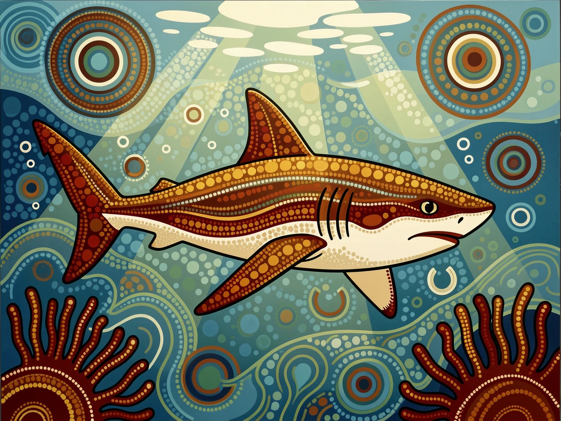 A reef shark gliding past sunlit ocean depths