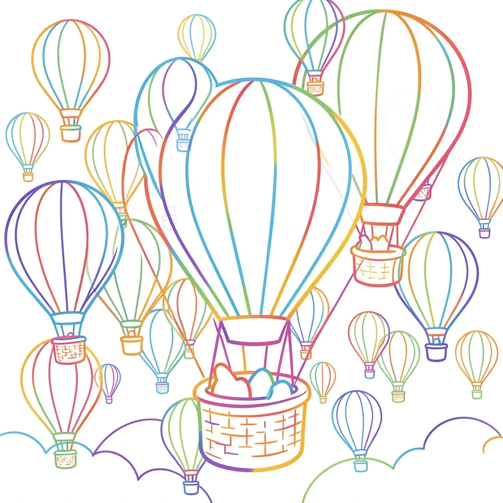 A hot air balloon festival with dozens of colorful balloons filling the sky.