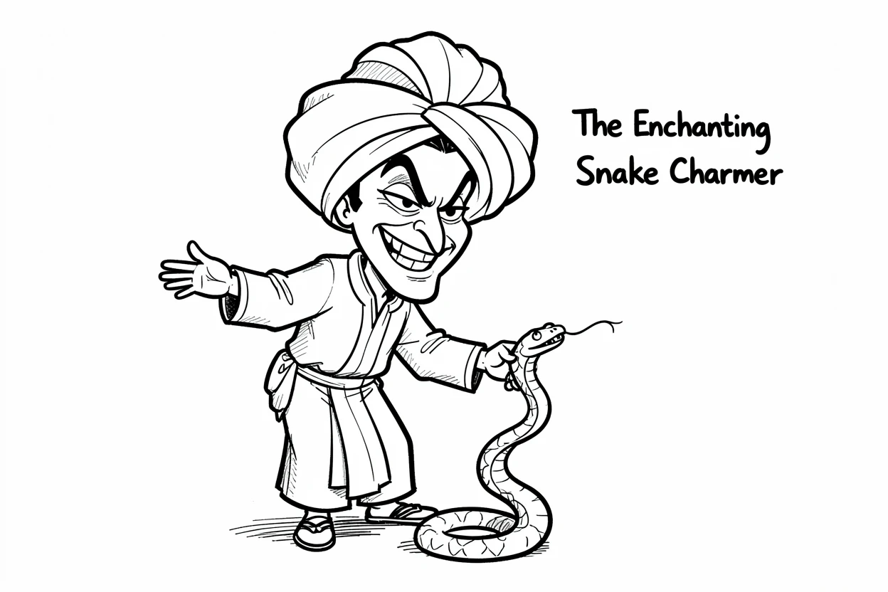 [People Portraits & Characters] Portrait of a dignified snake charmer taking a bow, full of personality and charm
