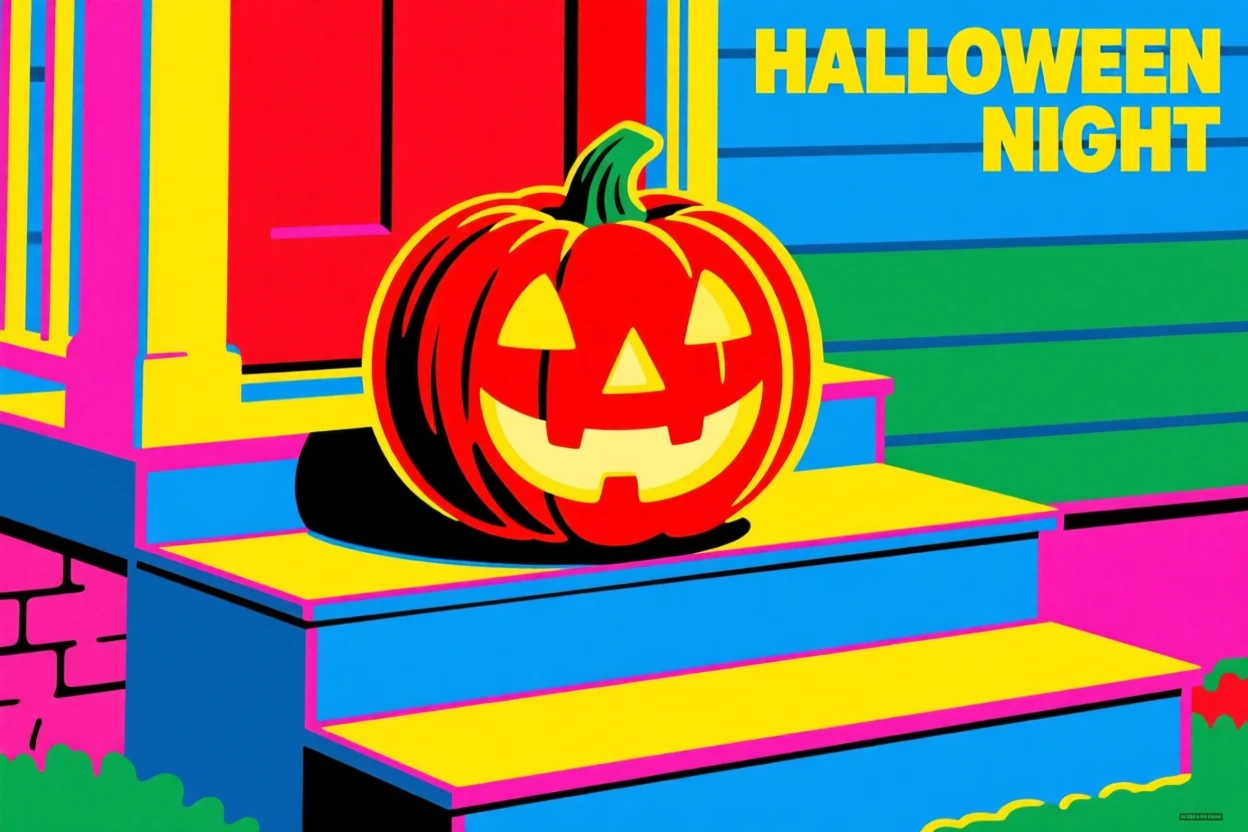 Jack-o-lantern glowing on a porch step