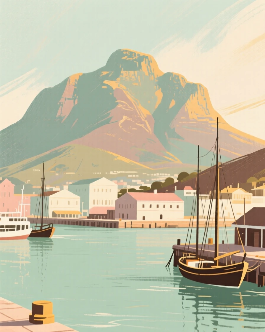 A view of Cape Town's harbor beneath Table Mountain
