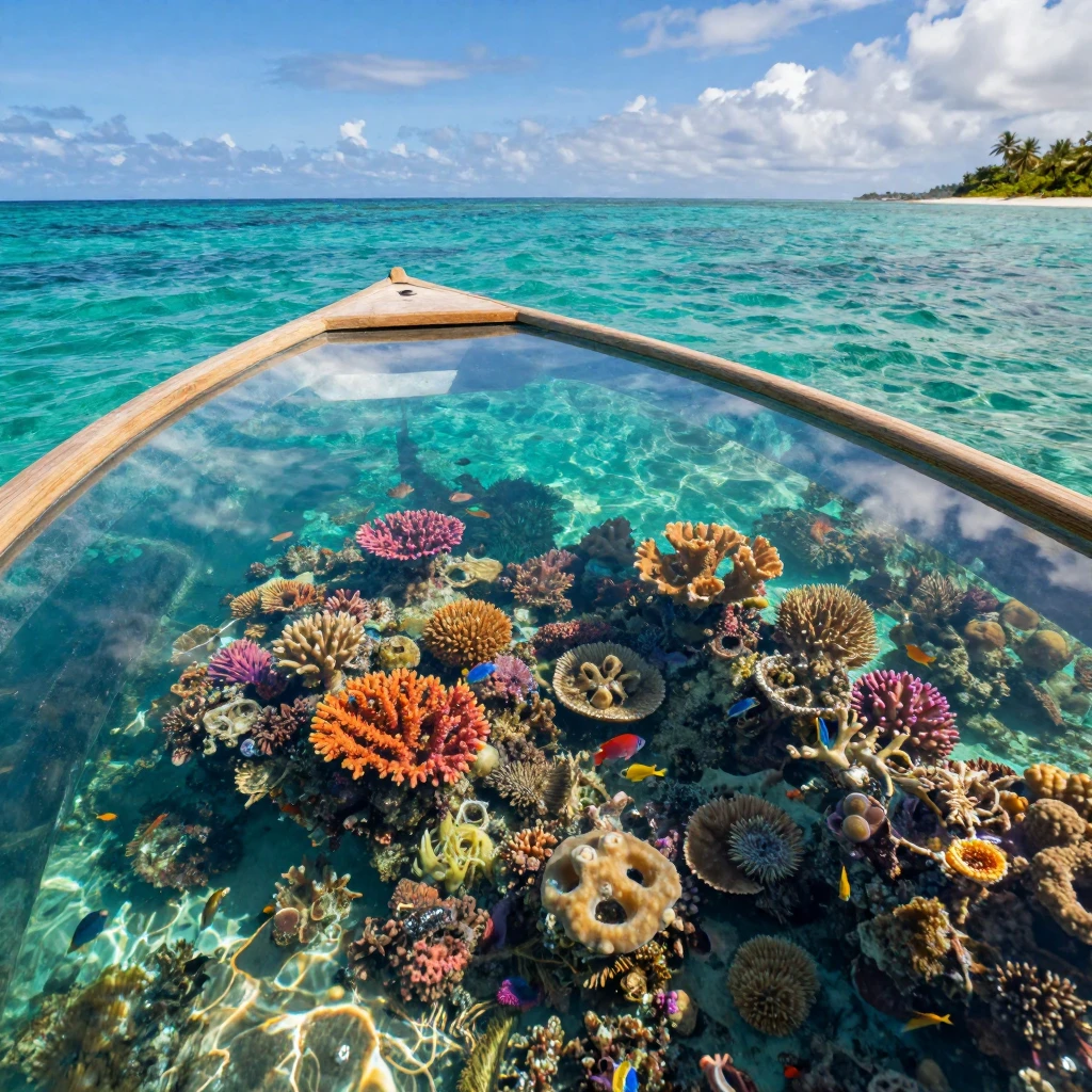 A glass-bottom boat revealing a coral reef below