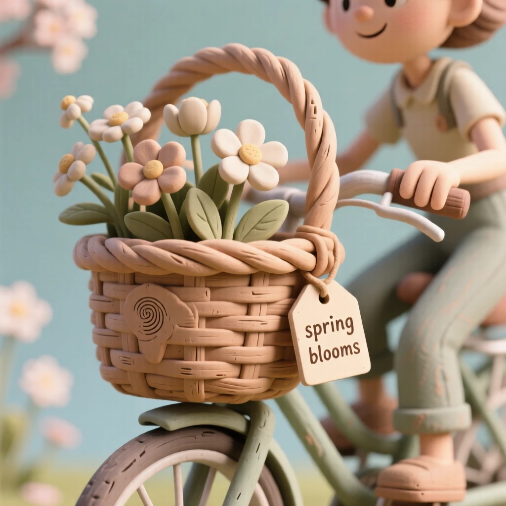 A vintage bicycle basket filled with wildflowers on a spring morning