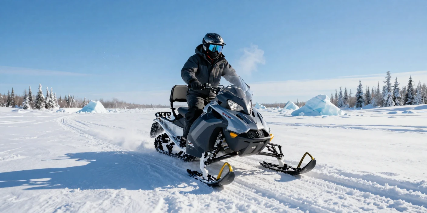 A snowmobile expedition across a frozen tundra
