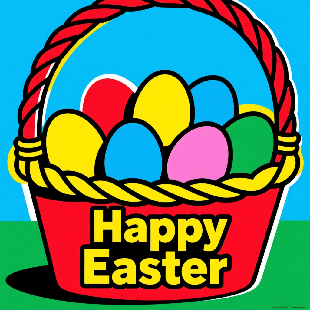 Easter basket filled with colorful eggs