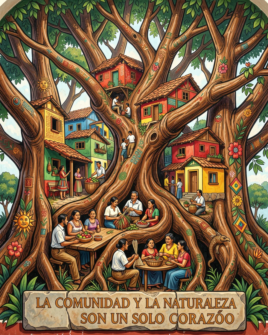 A hidden village built into the branches of giant trees