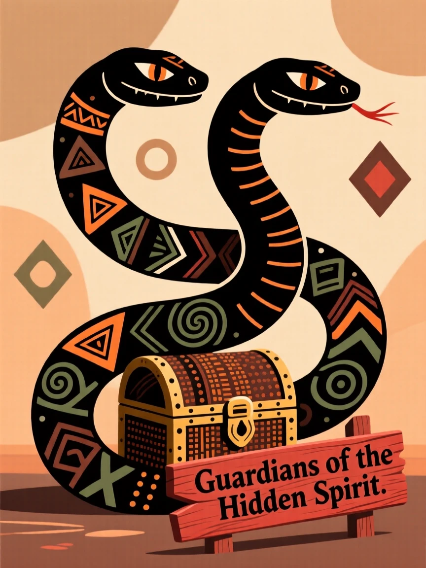 A mythical two-headed snake guarding a hidden treasure.