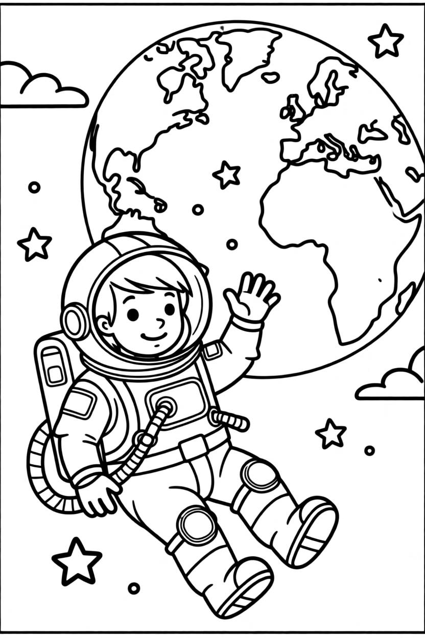 A astronaut waving at Earth from far away in space