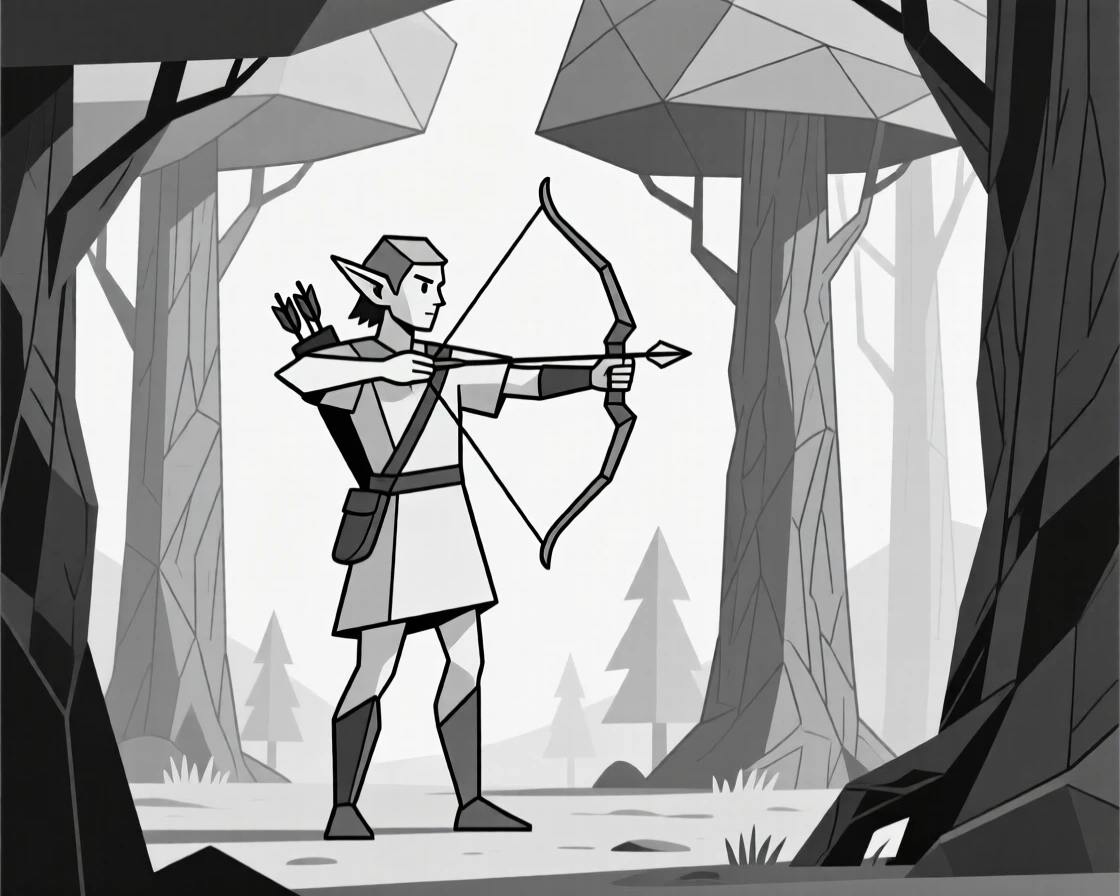 A elf archer standing among towering ancient trees