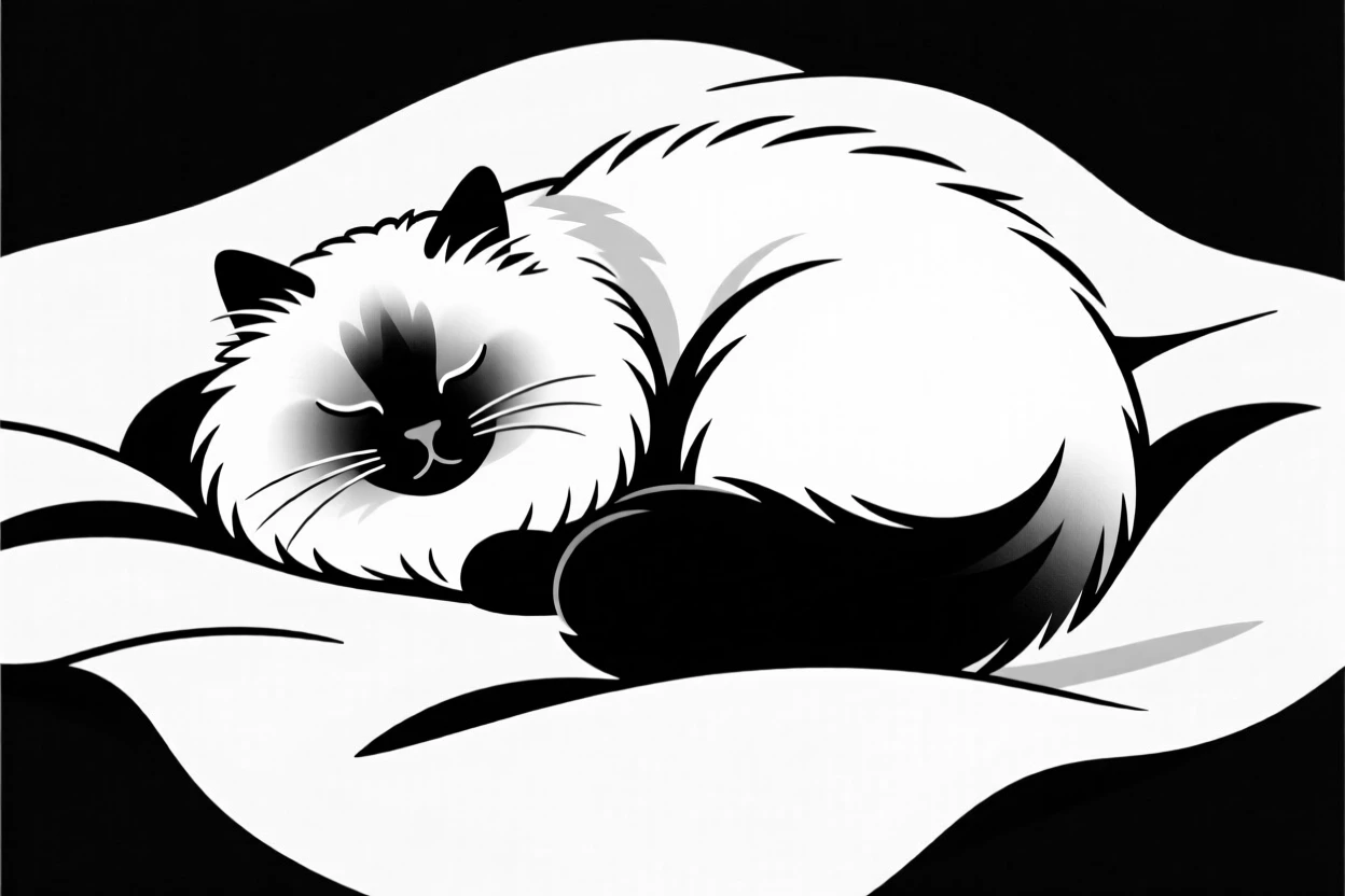 A fluffy Persian cat curled up on a cozy blanket.