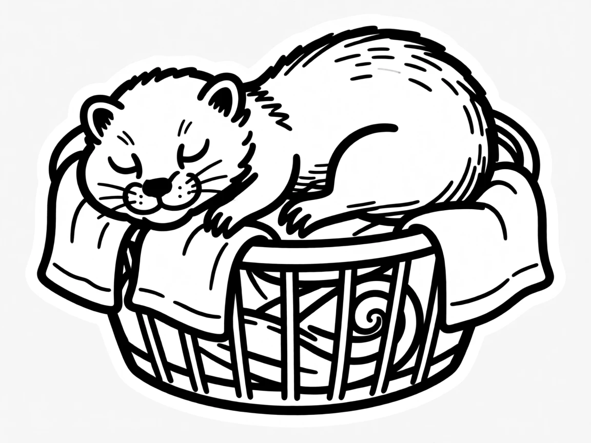 A ferret napping in a laundry basket full of warm clean towels.