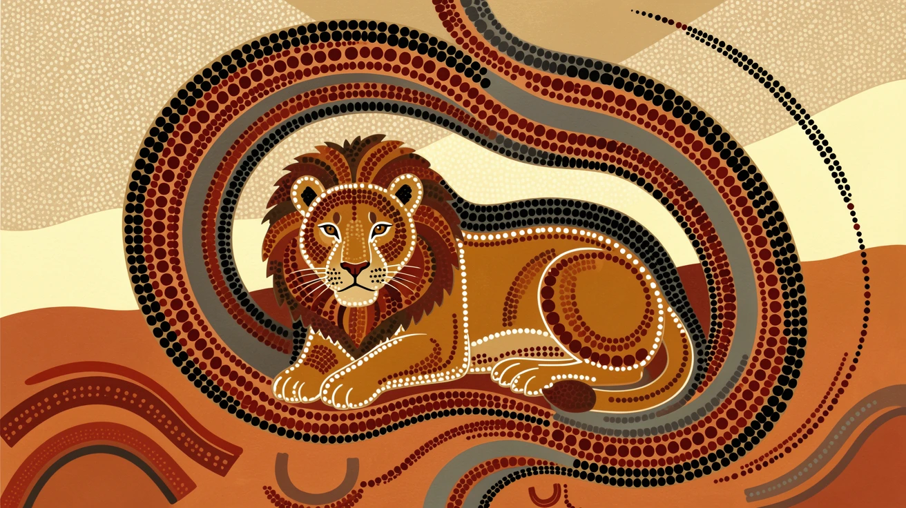 A lioness sheltering from a desert storm
