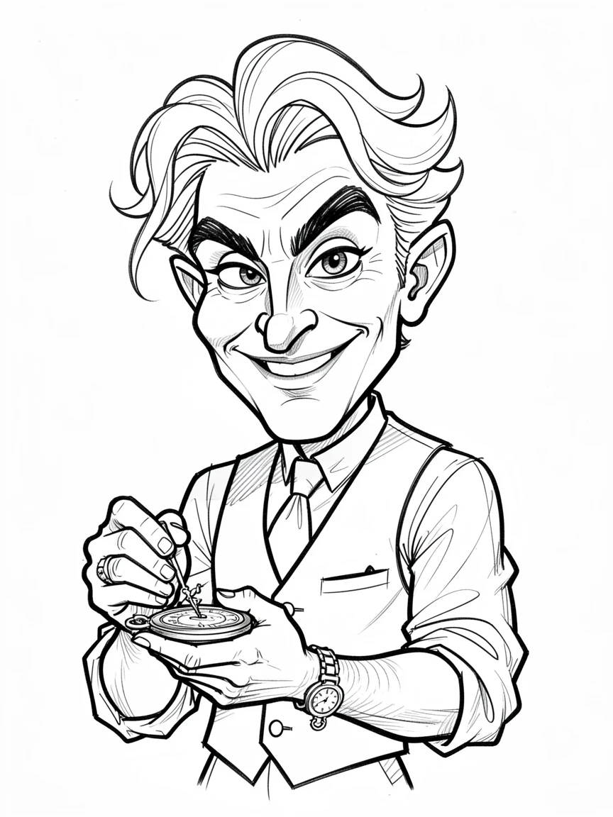 [People Portraits & Characters] Portrait of a elegant clockmaker striking a confident pose, full of personality and charm
