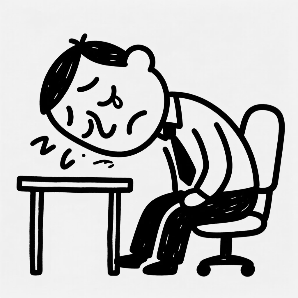 A coworker falling asleep in a boring meeting, head slowly tilting toward the table.