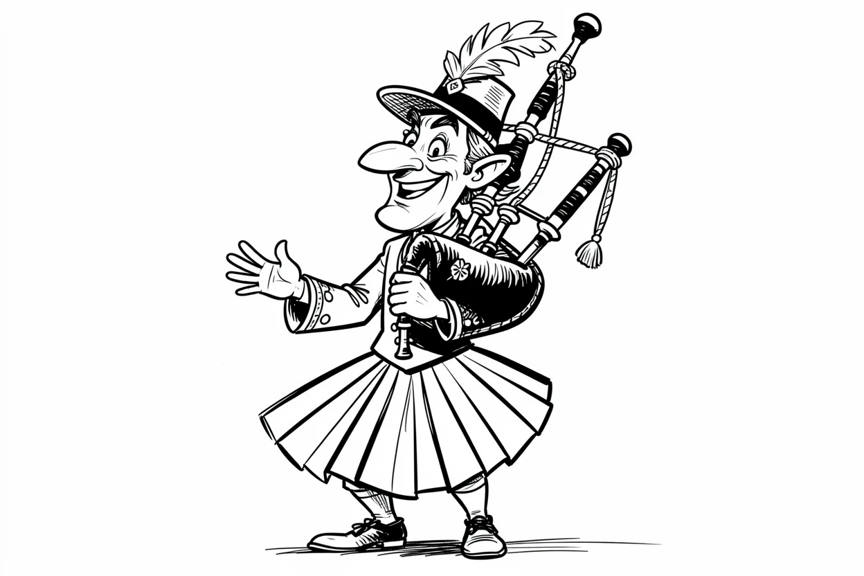 [People Portraits & Characters] Portrait of a elegant bagpiper taking a bow, full of personality and charm