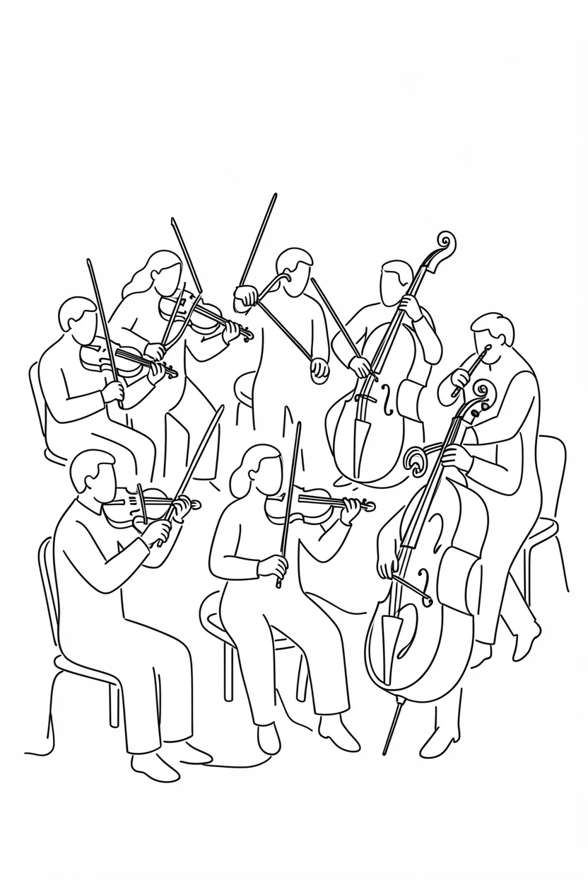 A grand orchestra tuning their instruments before a symphony performance