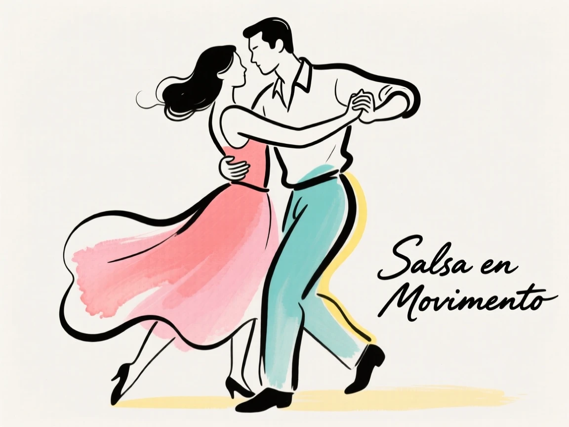 A salsa couple dancing closely