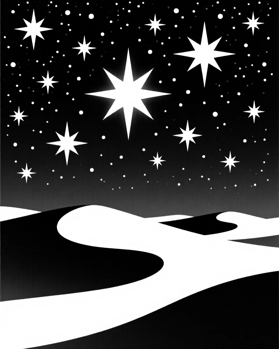 Stars blazing above a silent desert night.