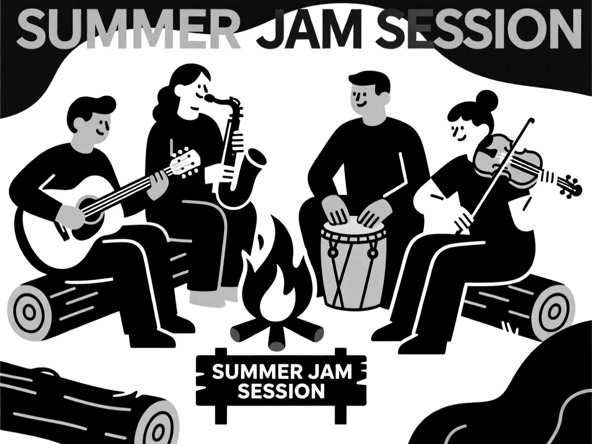 A group of musicians jamming around a campfire.