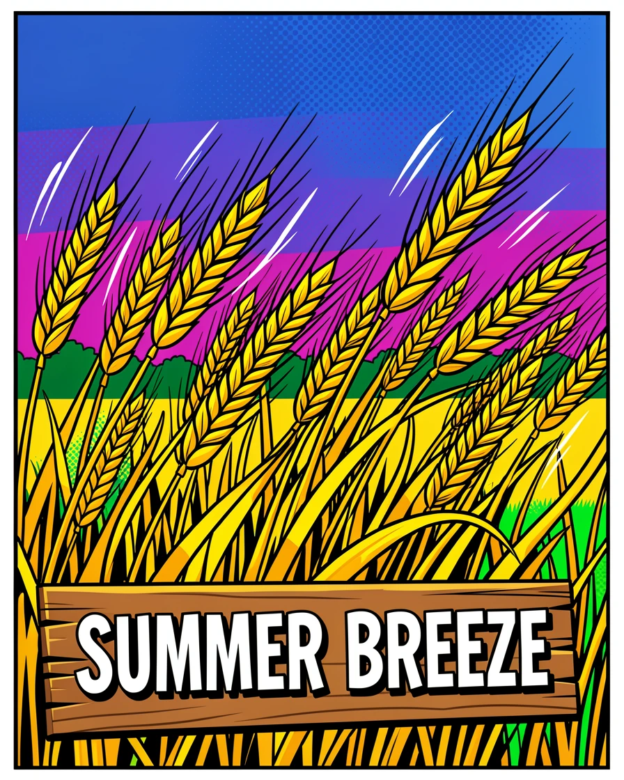 A late-day wheat field swaying in the summer breeze